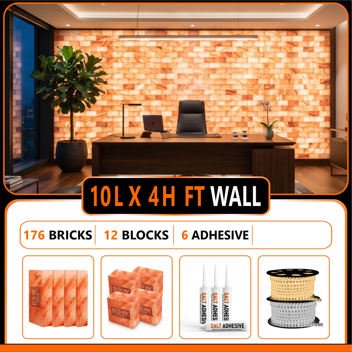 Himalayan Salt Wall Installation Kit 40 sq.ft Backlit Feature Wall