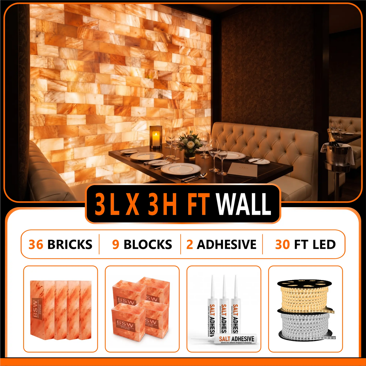 Architectural Backlit Salt Wall Kit (3' × 3' | 9 sq. ft.)