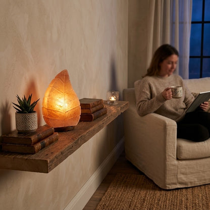 Hand-Carved Leaf Himalayan Pink Salt Lamp – image 3