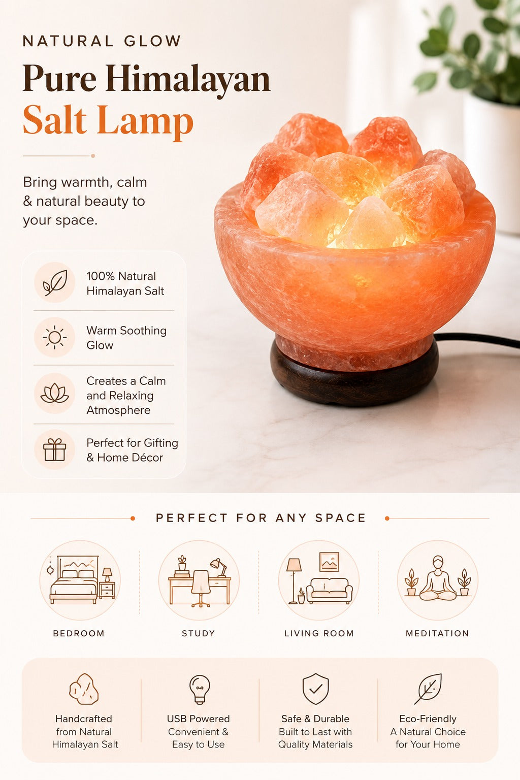 Mini USB Himalayan Pink Salt Fire Bowl Lamp – image 4