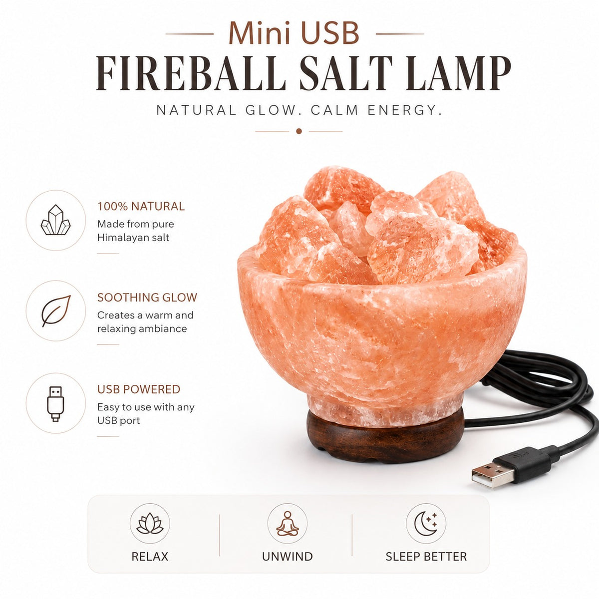 Mini USB Himalayan Pink Salt Fire Bowl Lamp – image 6