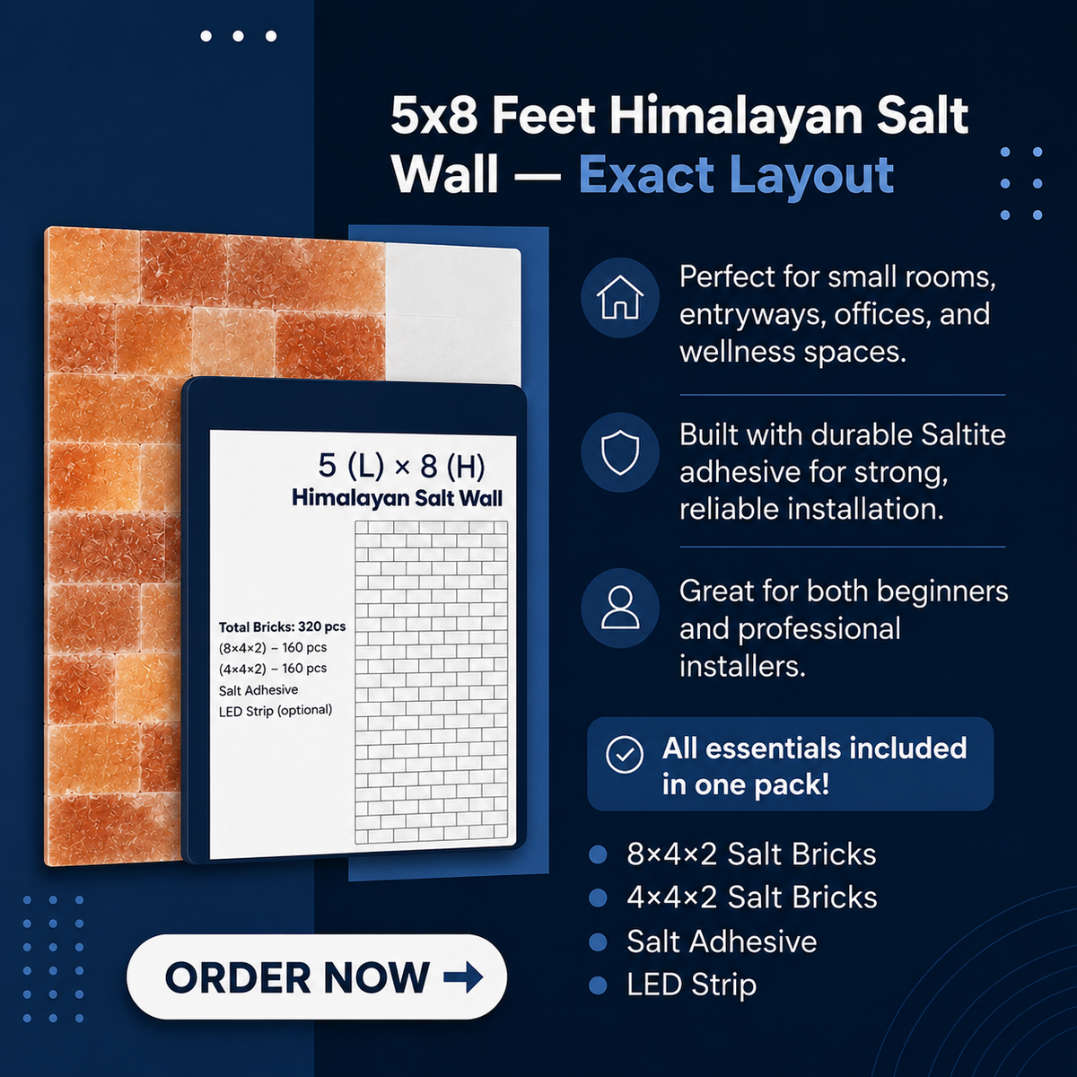 Architectural Backlit Salt Wall Kit (5' × 8' | 40 sq. ft.)