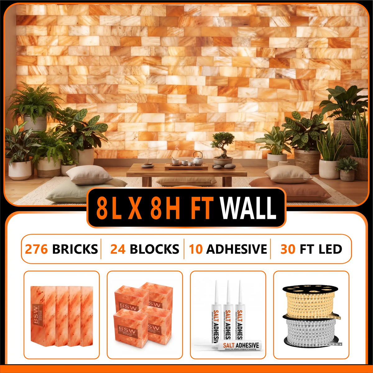 Himalayan Salt Wall Kit 64 sq.ft Backlit Featured Wall Pack