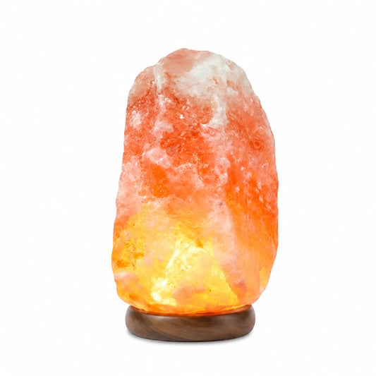 Natural Himalayan pink salt lamp with wooden base