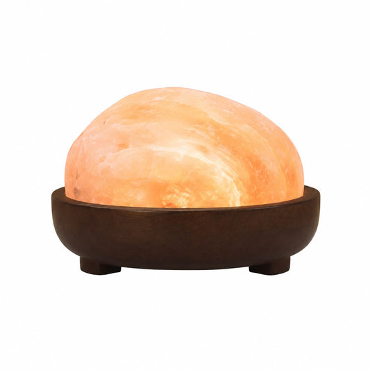 Himalayan pink salt foot dome lamp on wooden base