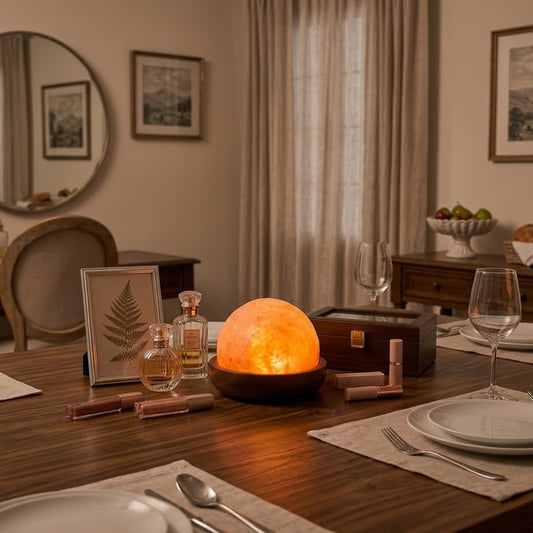 Himalayan Pink Salt Dome Table Lamp with Wooden Bowl Base