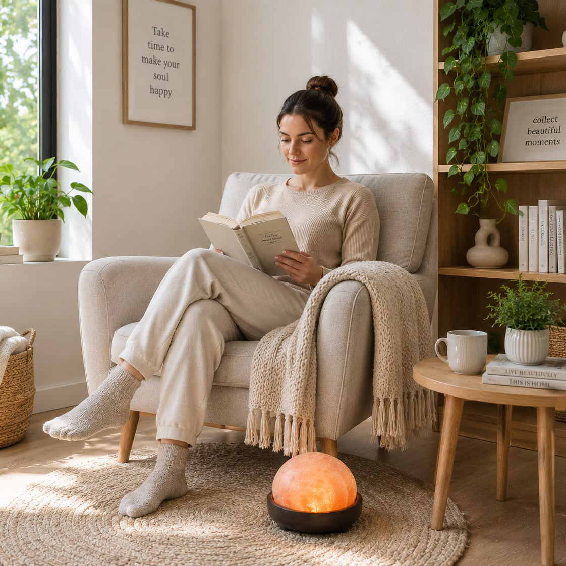 Himalayan Pink Salt Dome Table Lamp with Wooden Bowl Base