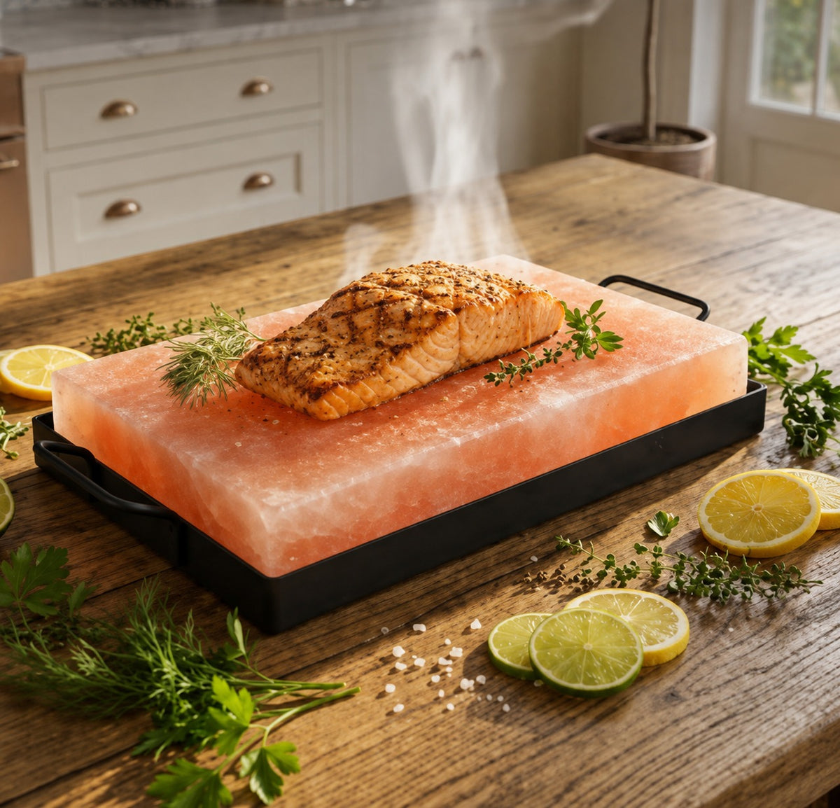 Himalayan Pink Salt Cooking Block with Metal Holder – image 1