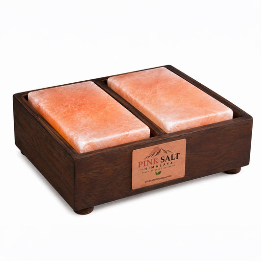 Himalayan salt foot wellness blocks with handcrafted wooden box