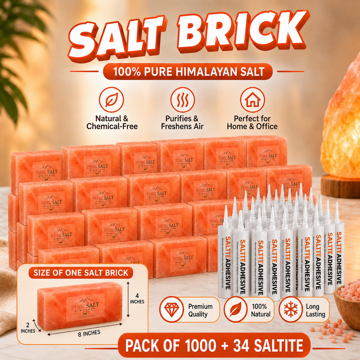 Pink Salt Himalaya salt brick main image - Pack of 1000 + 34 Saltite