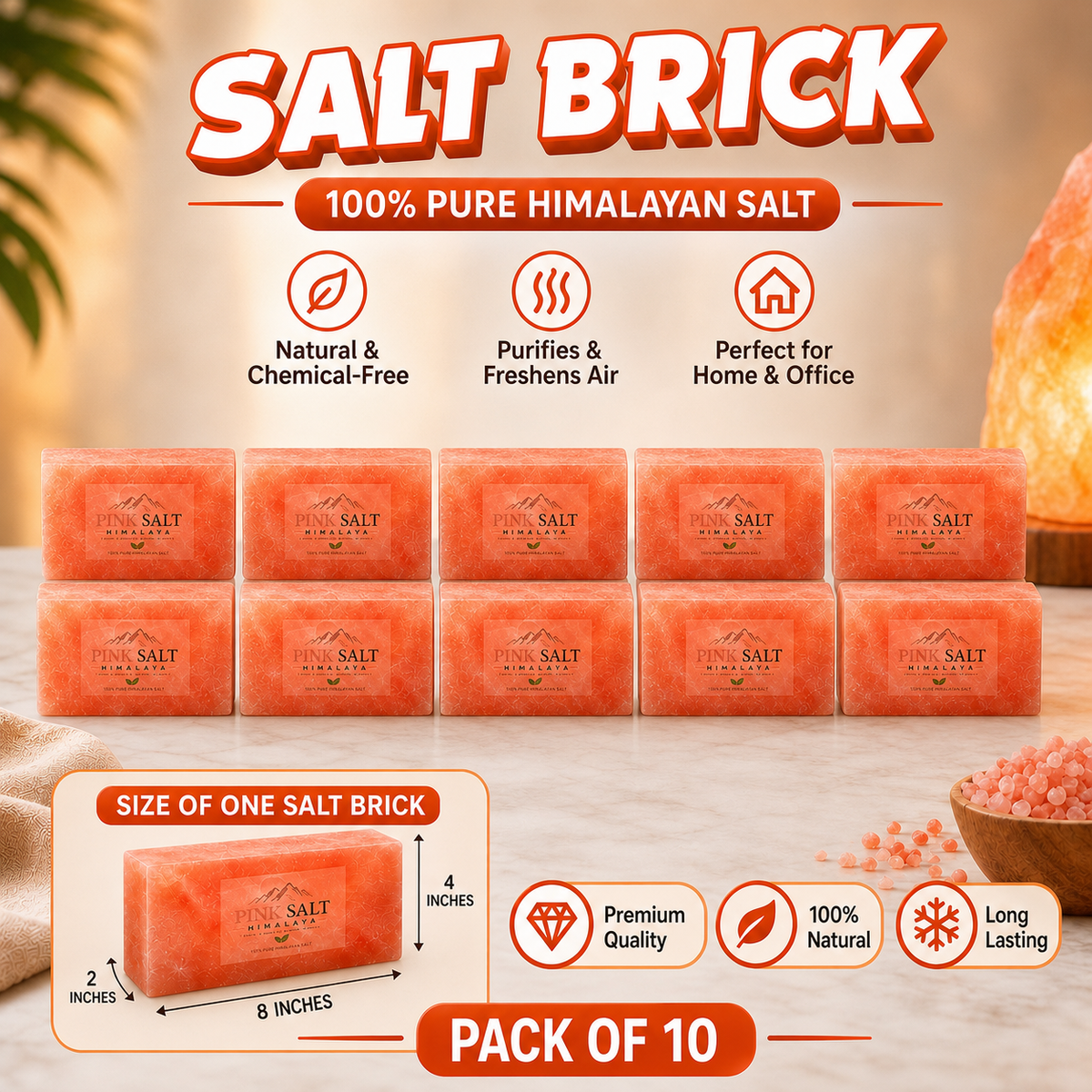 Pink Salt Himalaya salt brick main image - Pack of 10