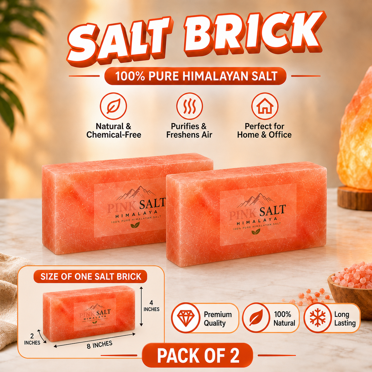 Pink Salt Himalaya salt brick main image - Pack of 2