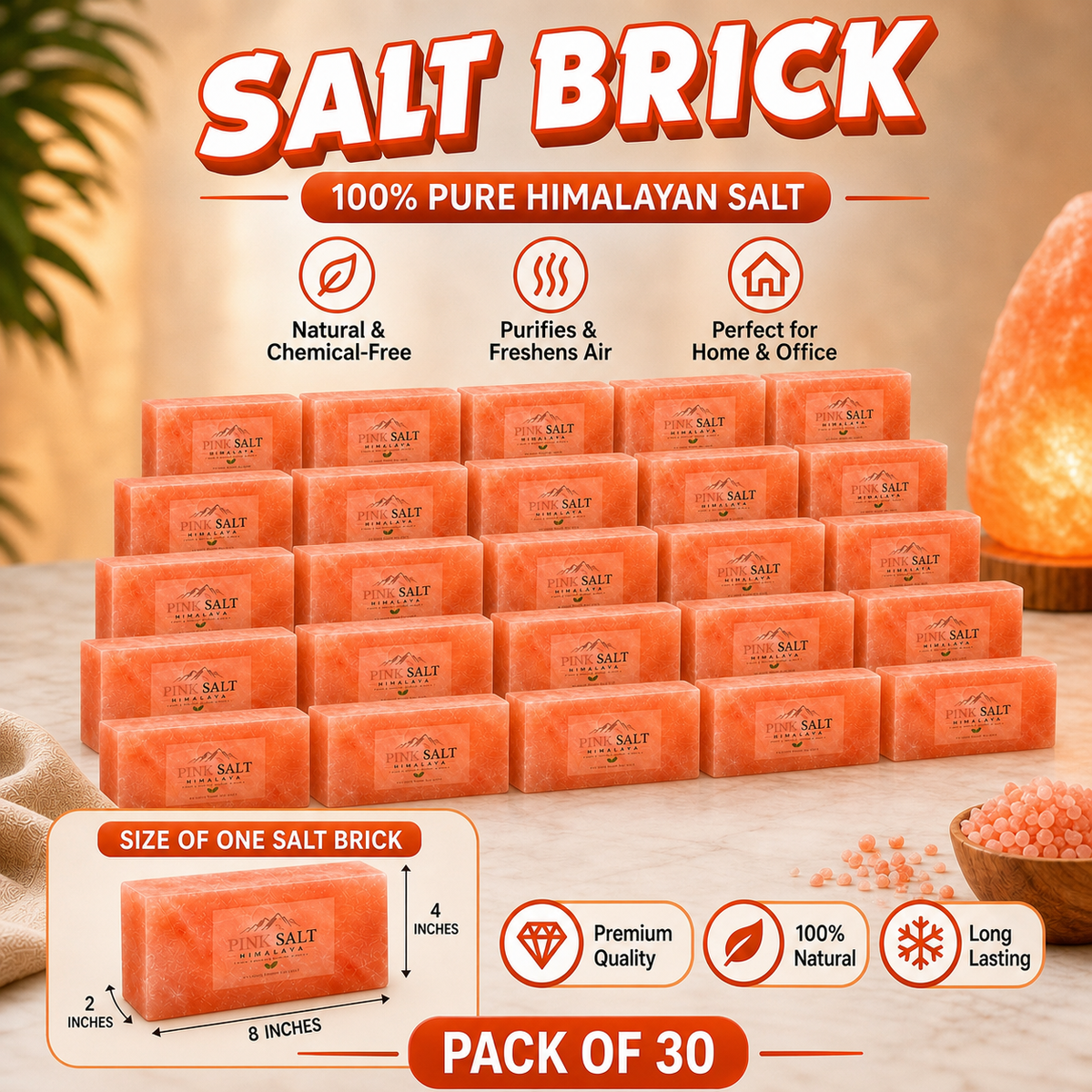 Pink Salt Himalaya salt brick main image - Pack of 30