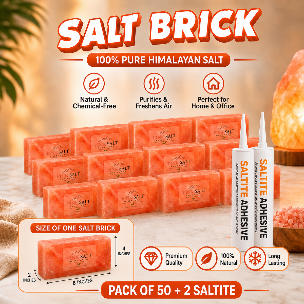 Pink Salt Himalaya salt brick main image - Pack of 50 + 2 Saltite