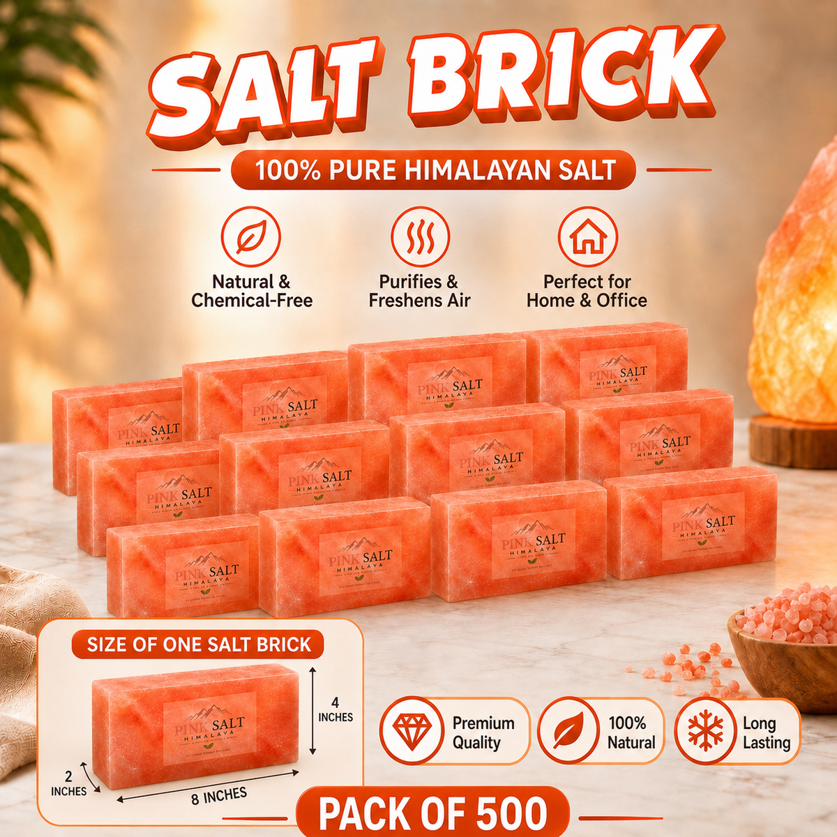 PSH brick pack main: Pack of 500 Himalayan pink salt bricks