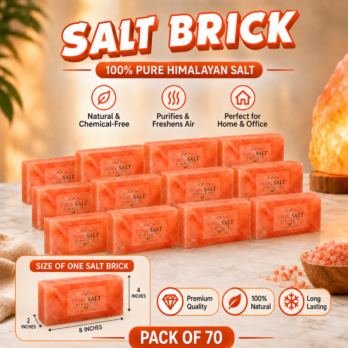 PSH brick pack main: Pack of 70 Himalayan pink salt bricks
