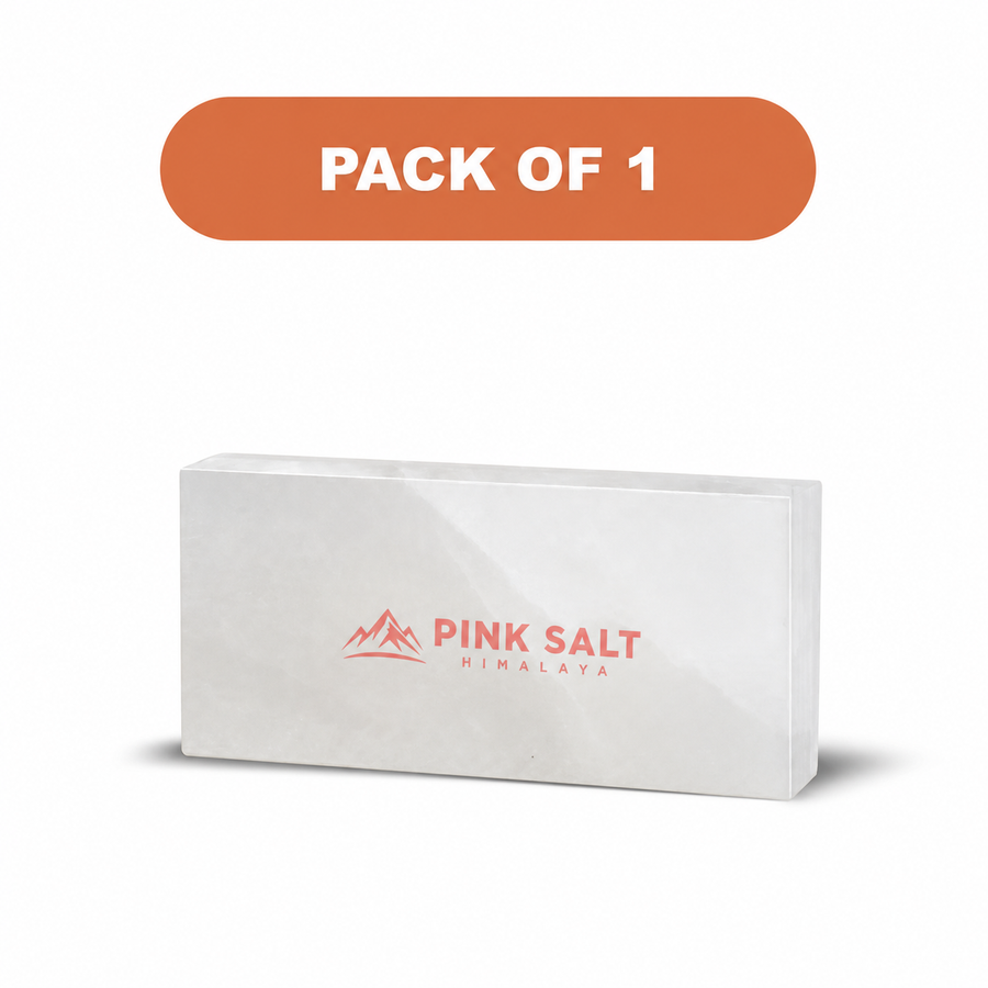 Pink Salt Himalaya branded white salt tiles - Himalayan White Salt Tile - 8" x 4" x 1" - Single