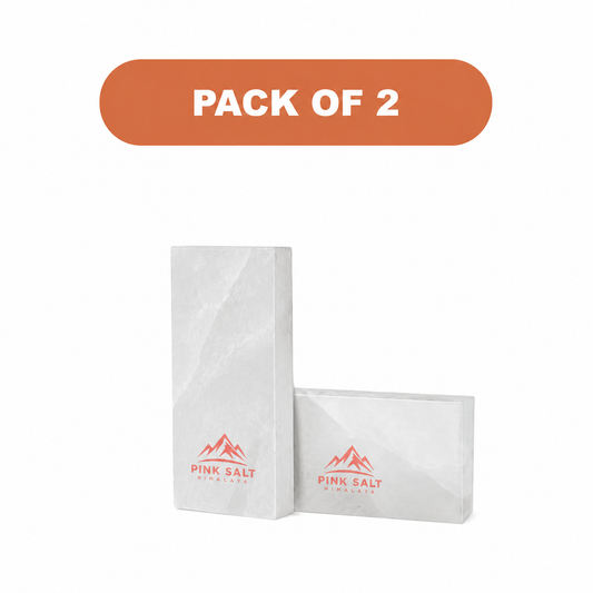 Pink Salt Himalaya branded white salt tiles - Himalayan White Salt Tiles - 8" x 4" x 1"- Pack 2