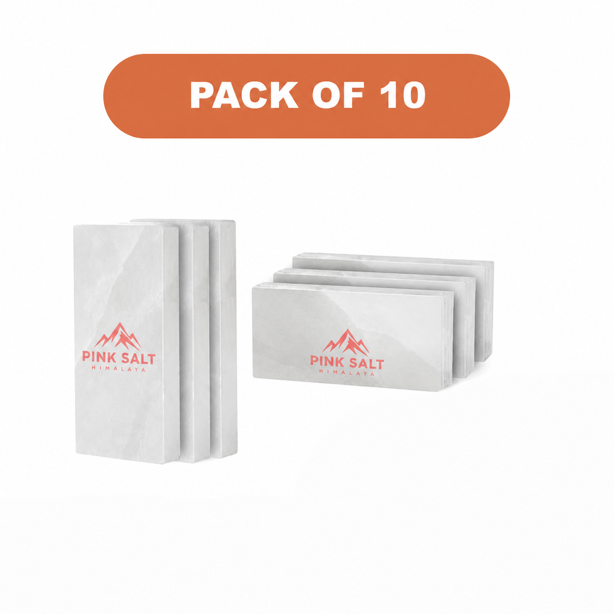 Pink Salt Himalaya branded white salt tiles - Himalayan White Salt Tiles 8" x 4" x 1" – Pack of 10
