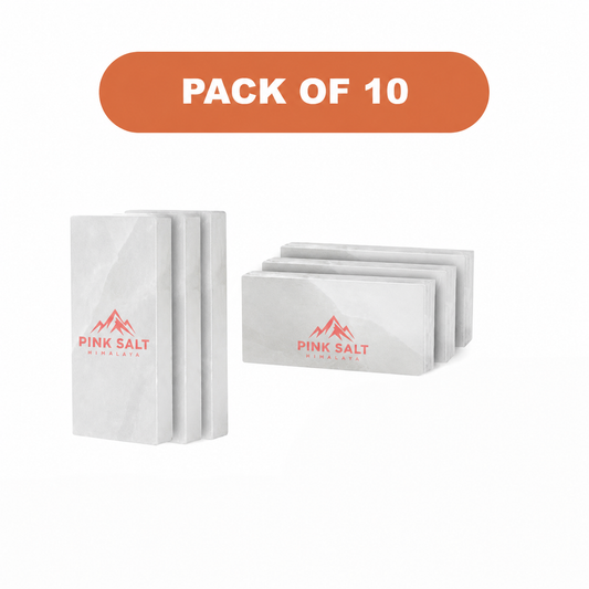 Pink Salt Himalaya branded white salt tiles - Himalayan White Salt Tiles 8" x 4" x 1" – Pack of 10