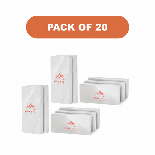 Pink Salt Himalaya branded white salt tiles - Himalayan White Salt Tiles 8" x 4" x 1" - Pack of 20