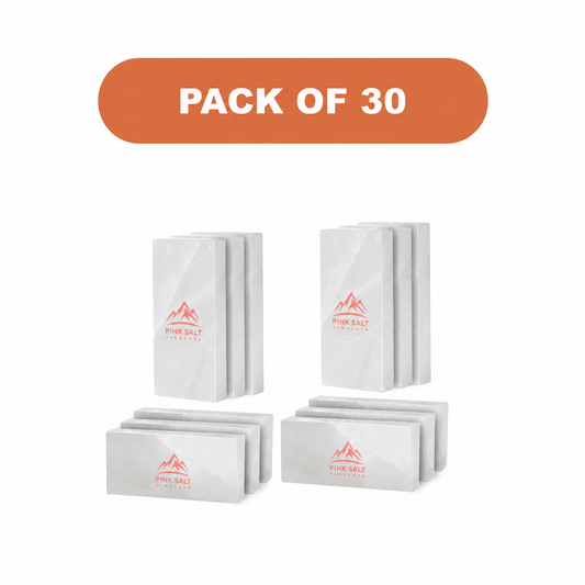 Pink Salt Himalaya branded white salt tiles - Himalayan White Salt Tiles 8" x 4" x 1" – Pack of 30