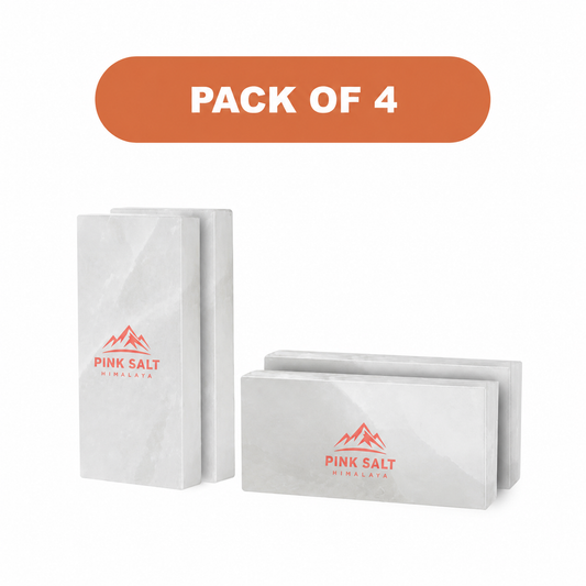 Pink Salt Himalaya branded white salt tiles - Himalayan White Salt Tiles 8" x 4" x 1" - Pack of 4
