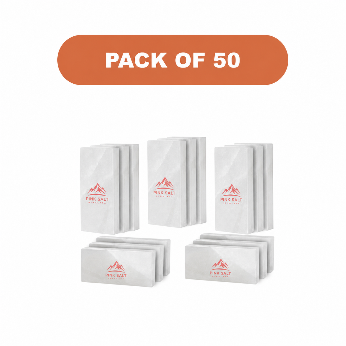 Pink Salt Himalaya branded white salt tiles - Himalayan White Salt Tiles 8" x 4" x 1"- Pack of 50