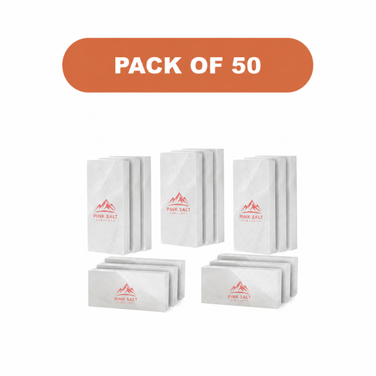 Pink Salt Himalaya branded white salt tiles - Himalayan White Salt Tiles 8" x 4" x 1"- Pack of 50