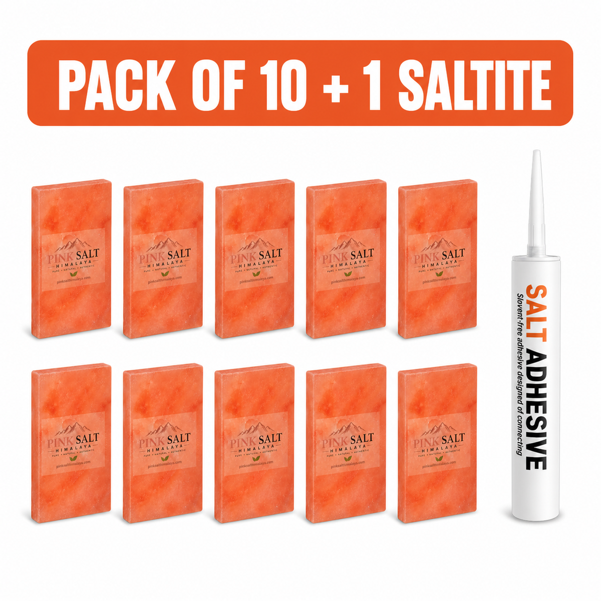 Pink Salt Himalaya salt tile main image - Pack of 10 with 1 Saltite adhesive