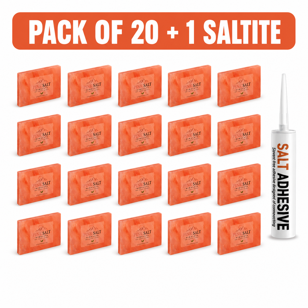 Pink Salt Himalaya salt tile main image - Pack of 20 with 1 Saltite adhesive