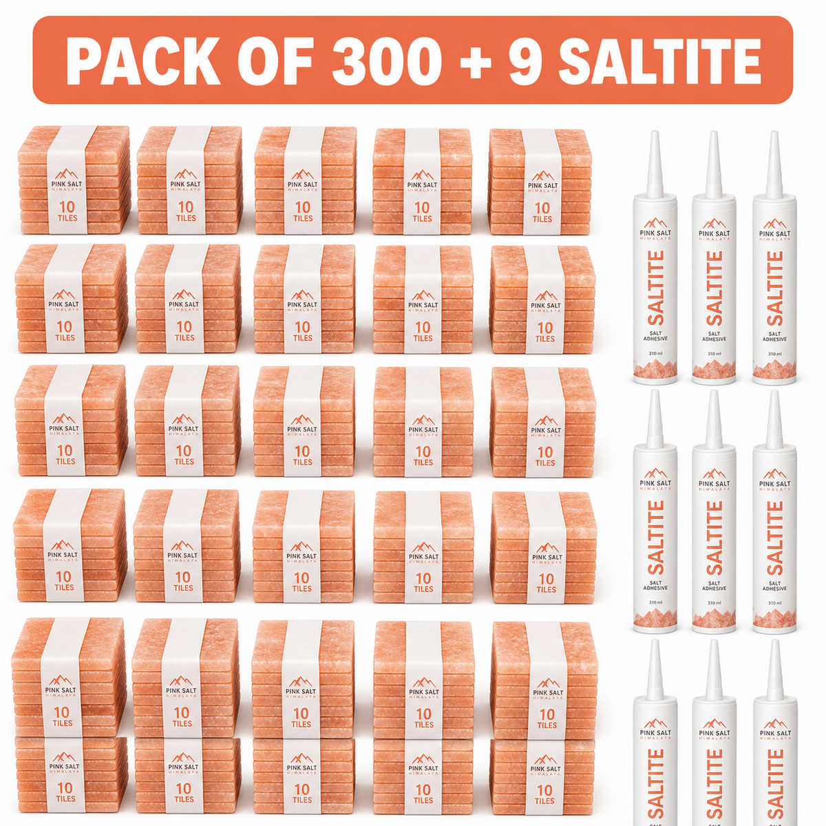 Pink Salt Himalaya salt tile main image - Pack of 300 with 9 Saltite adhesive tubes