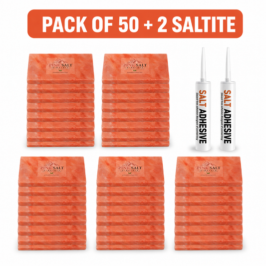 Pink Salt Himalaya salt tile main image - Pack of 50 with 2 Saltite adhesive tubes