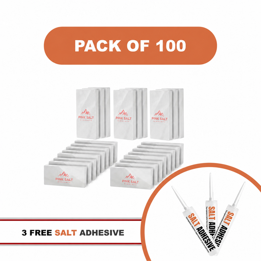 Pink Salt Himalaya branded white salt tiles - Himalayan White Salt Tiles 8" x 4" x 1" – Pack of 100 With 3 Salt Adhesive
